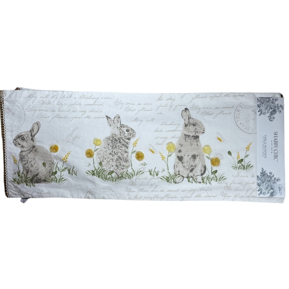 Shabby Chic Easter Bunny Table Runner 100% Cotton 14” x 72”